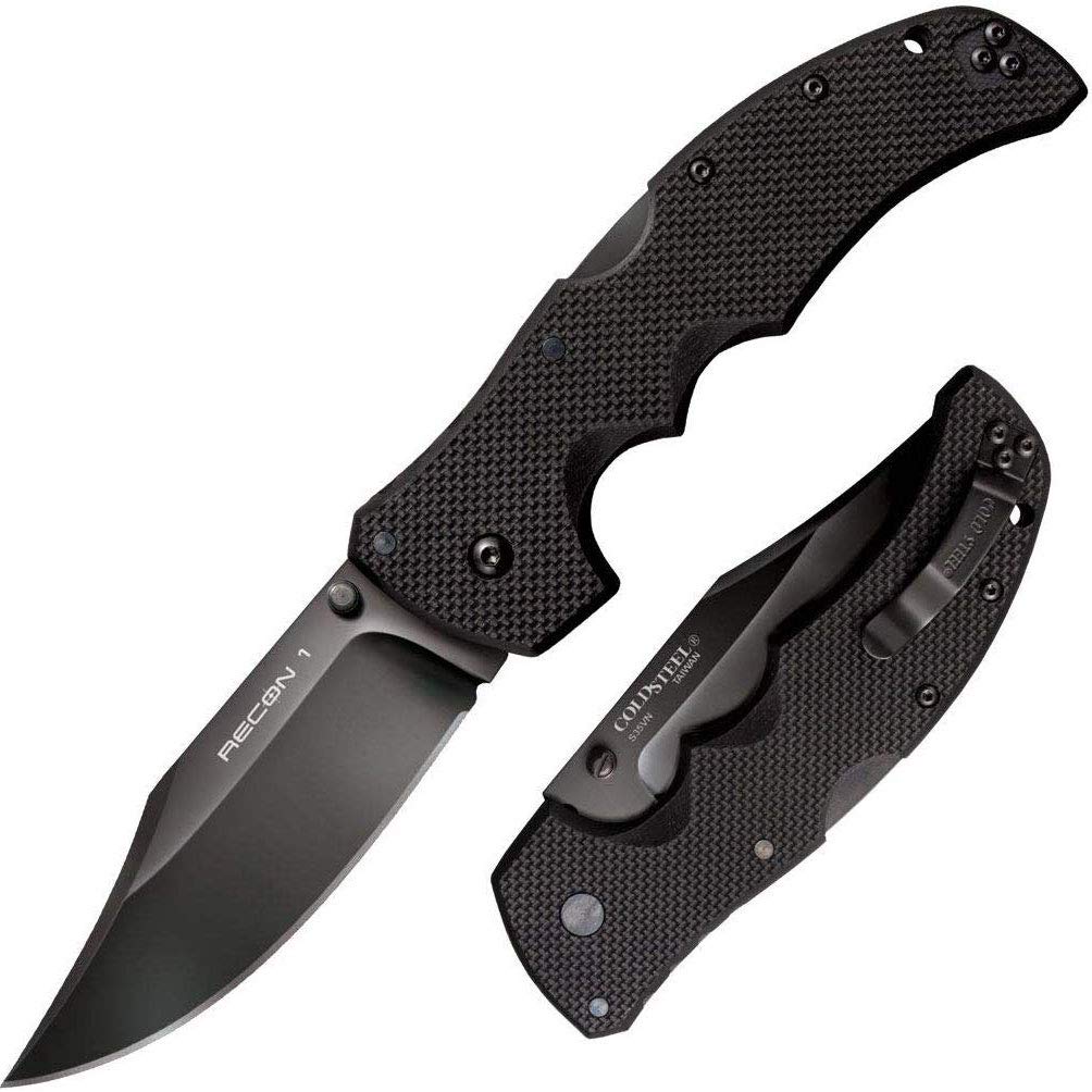 Cold Steel Recon 1 Clip Folder Pt. 4In Bold 9-3/8In Overall Folding Camping Knives, Black