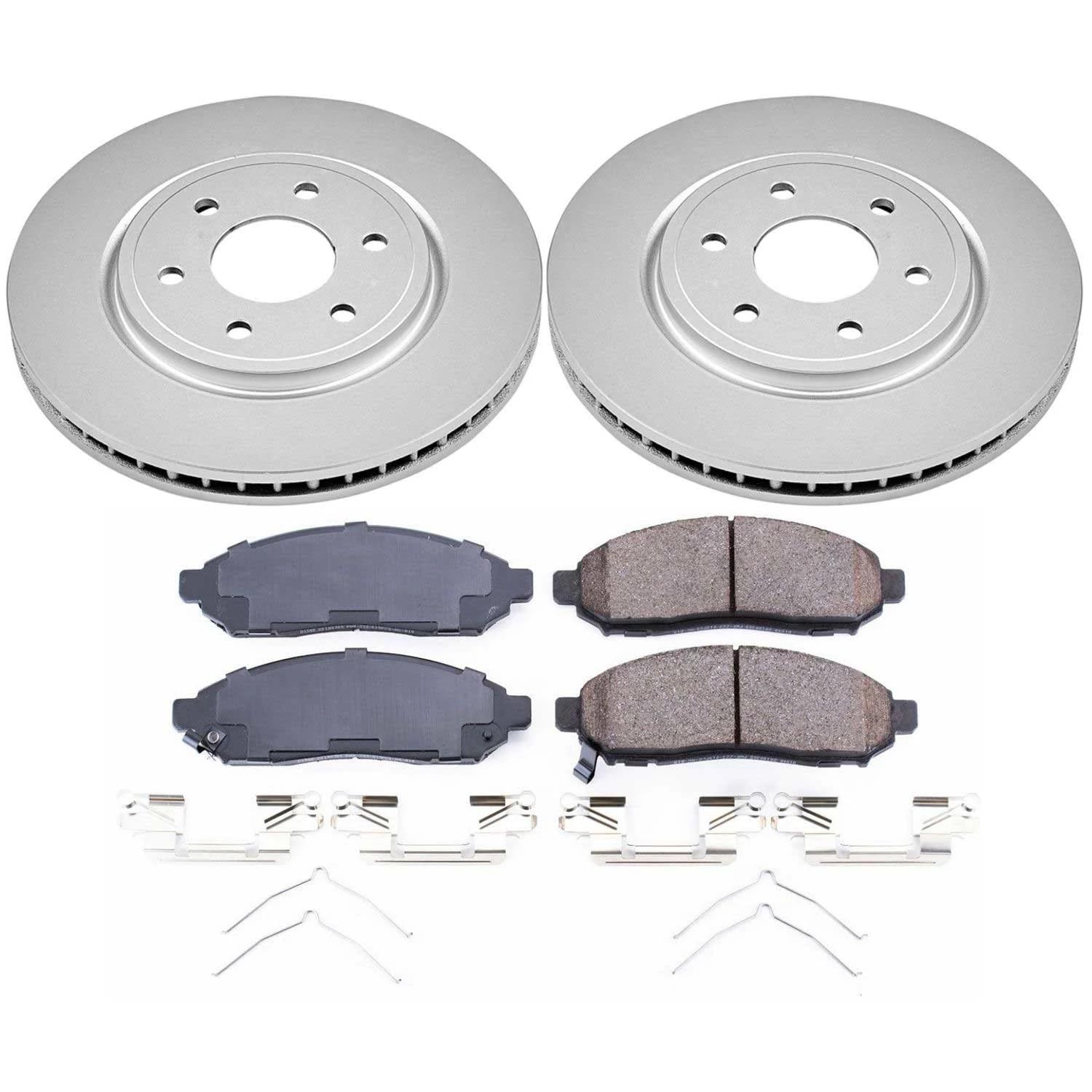 Power Stop Front Coated Brake Rotors and Z17 Ceramic Brake Pads Kit CRK8325 For Nissan Frontier 2016-2022 [Model Specific]