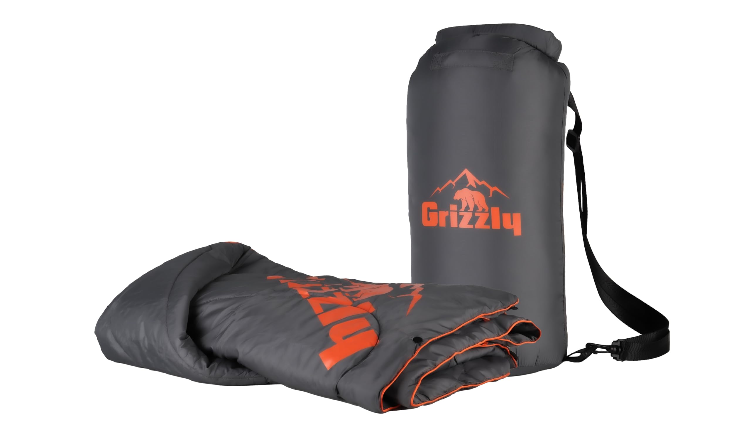 Outdoor Grizzly Blanket | Camping Hiking Hunting Fishing Outdoor Park | Weather Resistant | Carrying Case | Cape or Sleeping Bag | Charcoal/Orange