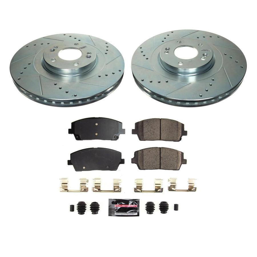 Power Stop K8750 Front Carbon-Fiber Ceramic Brake Pad and Drilled and Slotted Rotor Z23 Daily Driver Kit For Hyundai Palisade 2020-2023, Kia Telluride 2020-2022 [Model Specific]
