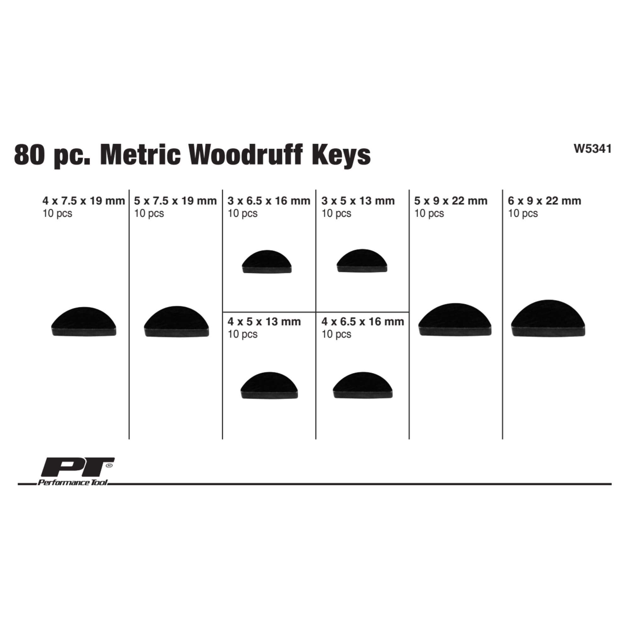 Woodruff Key Assortment Performance Tool W5341 80pc Metric