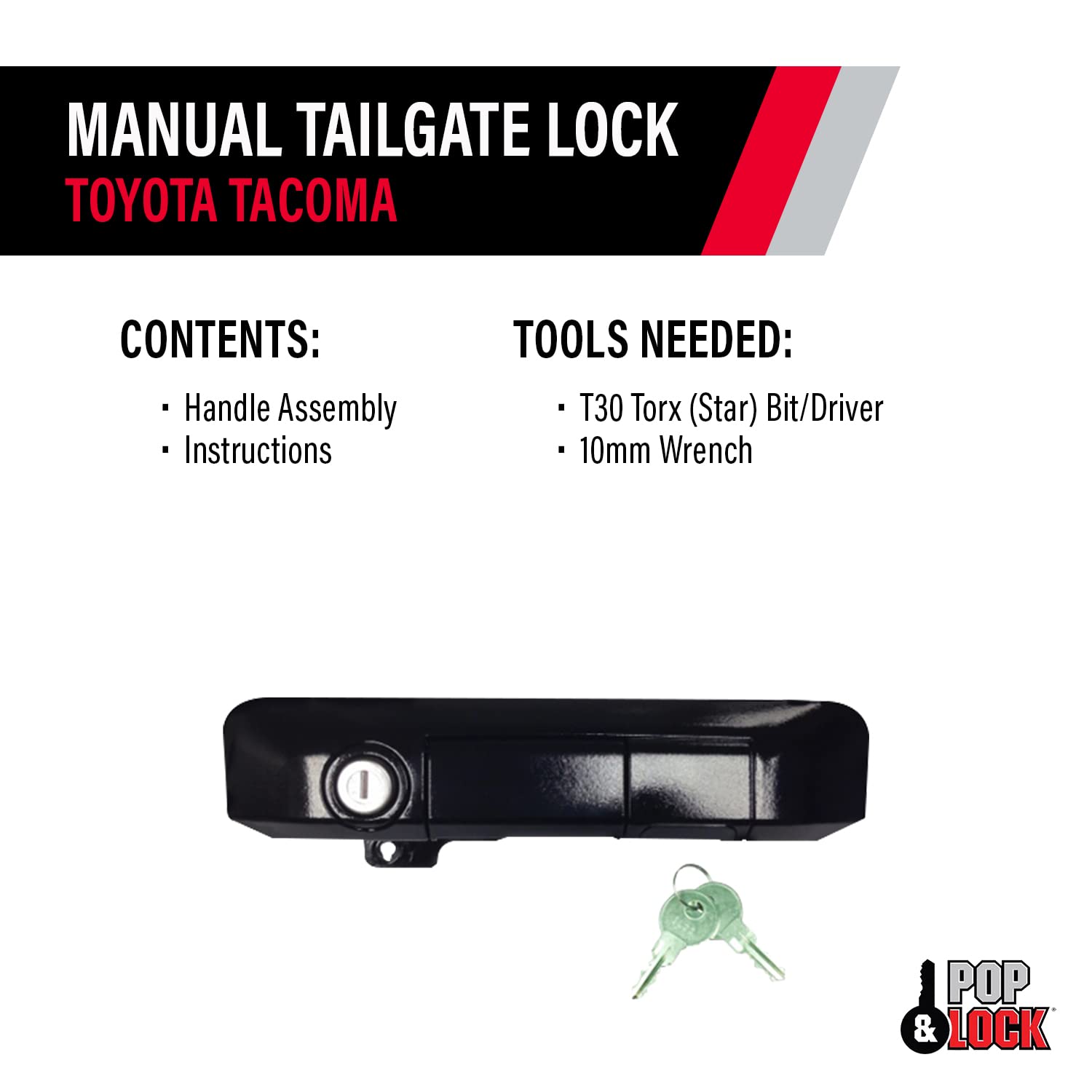 Pop & Lock Gloss Black PL5510 Manual Tailgate Lock for Toyota Tacoma (Standard Lock)