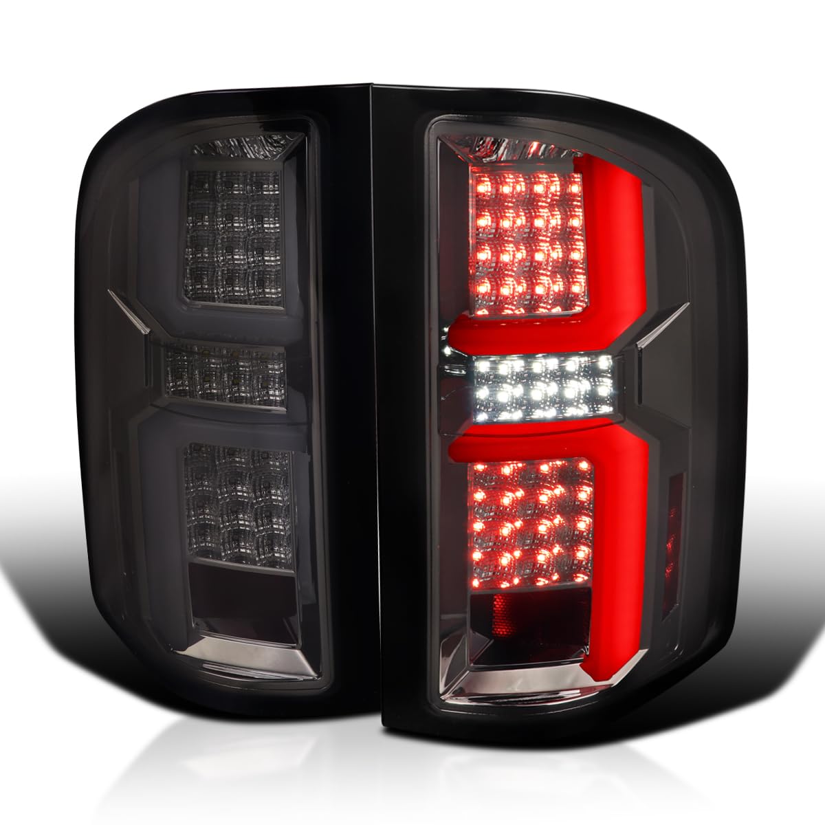 Smoke LED Tail Lights SPEC-D TUNING w/White LED Light Bars Compatible with 2007-2013 Chevy Silverado 1500/2500HD/3500HD, Left + Right Pair Assembly