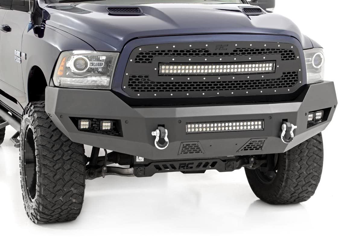 Rough Country Front Heavy Duty LED Bumper for Ram 1500 (2013-2018) Ram 1500 - Quad 2" LED Cubes, 20" LED Light Bar