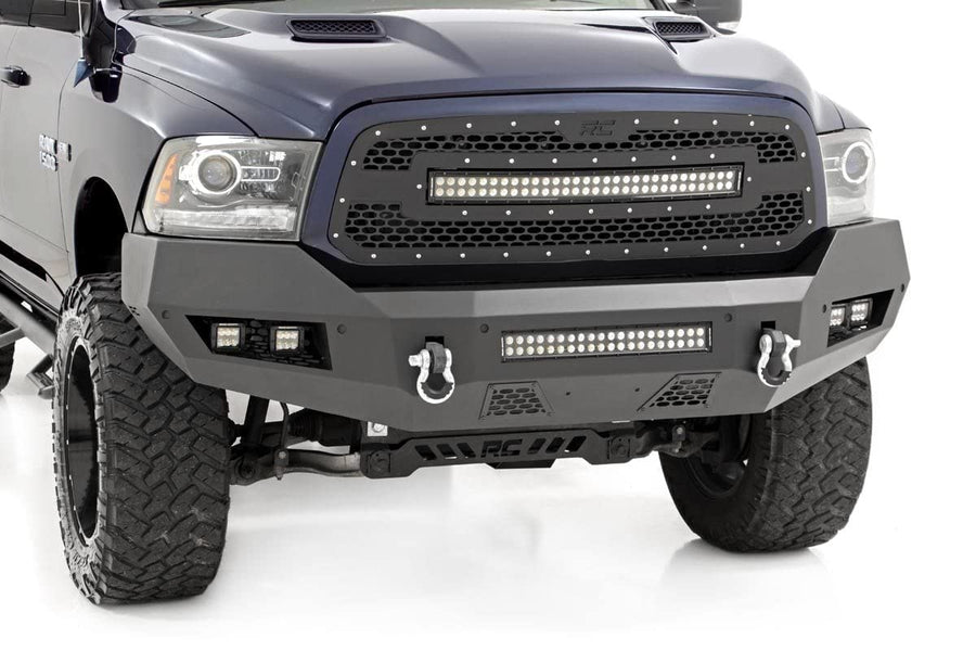 Rough Country Front Heavy Duty LED Bumper for Ram 1500 (2013-2018) Ram 1500 - Quad 2" LED Cubes, 20" LED Light Bar