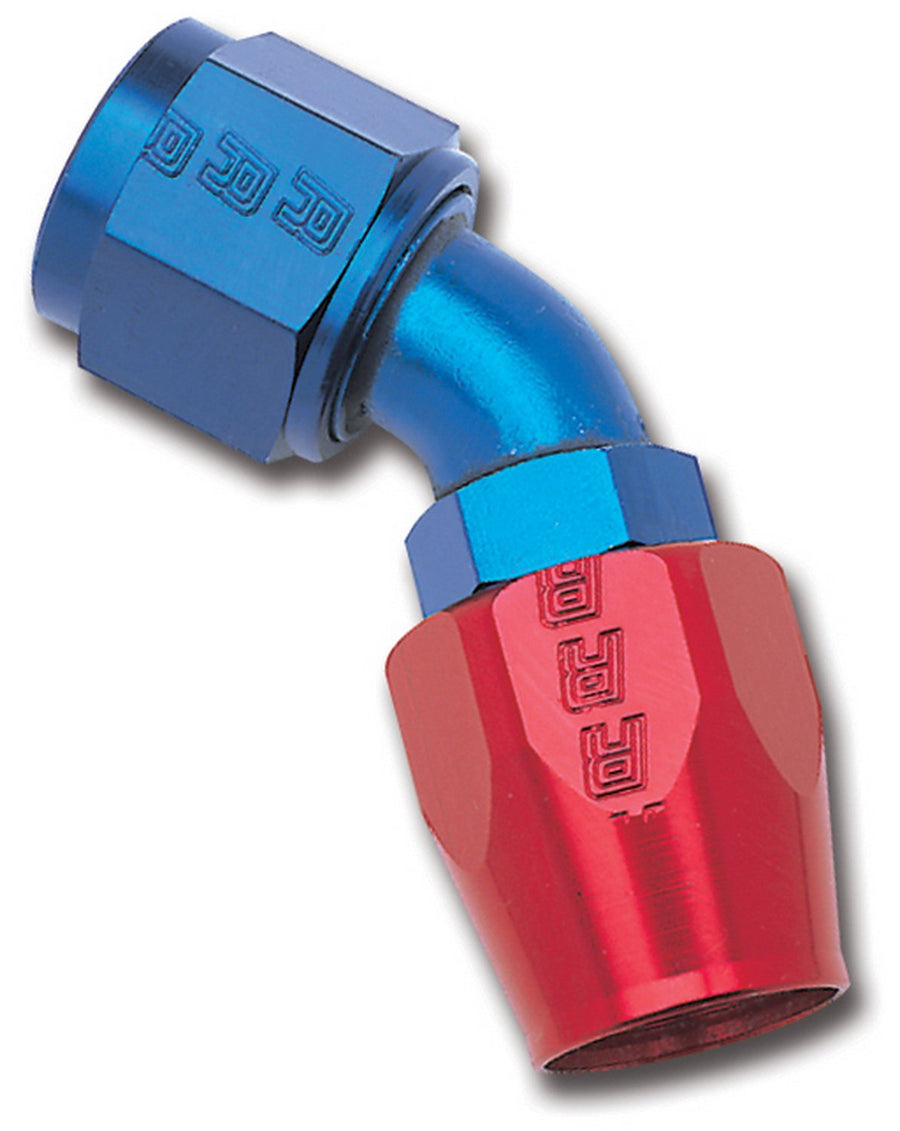 Edelbrock Russell 610090 Red/Blue Anodized Aluminum -6AN 45-Degree Hose End