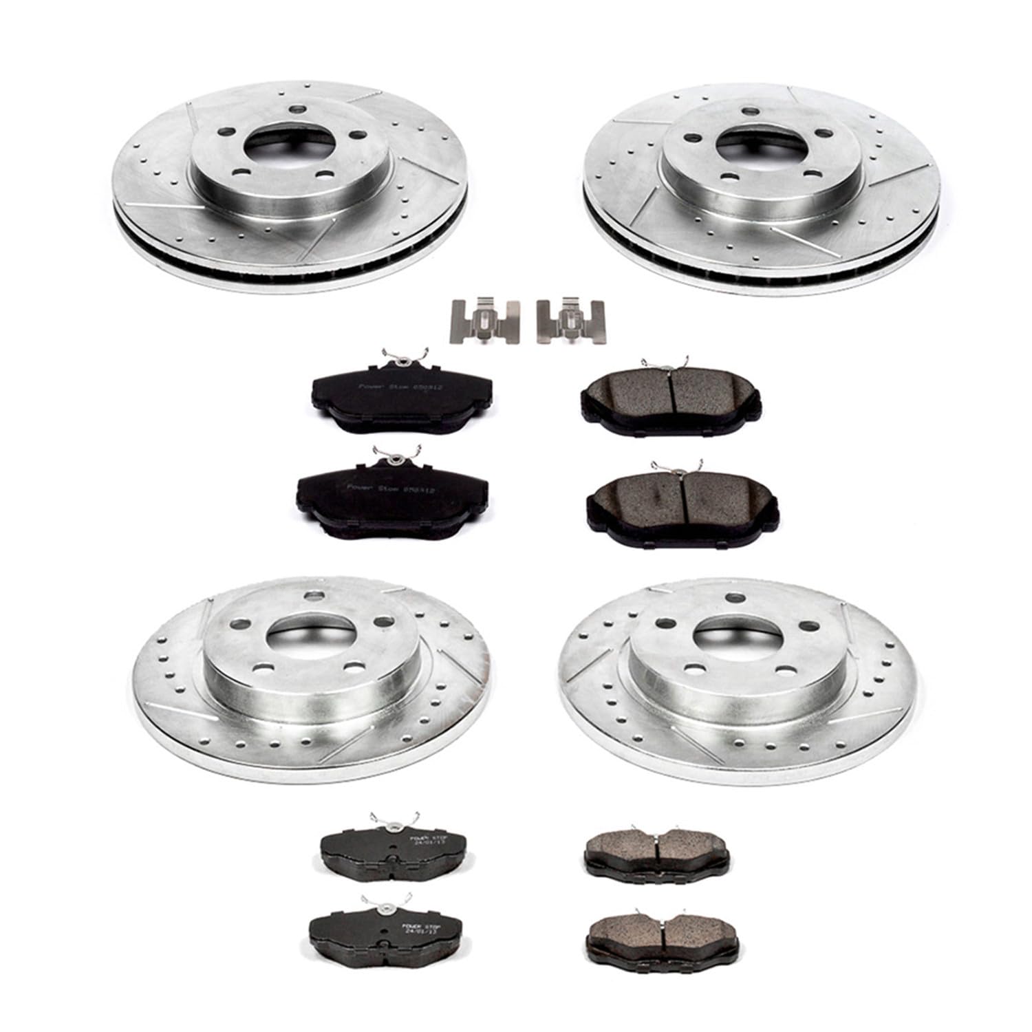 Power Stop K1328 Z23 Carbon Fiber Brake Pads with Front and Rear Drilled & Slotted Brake Rotors Kit