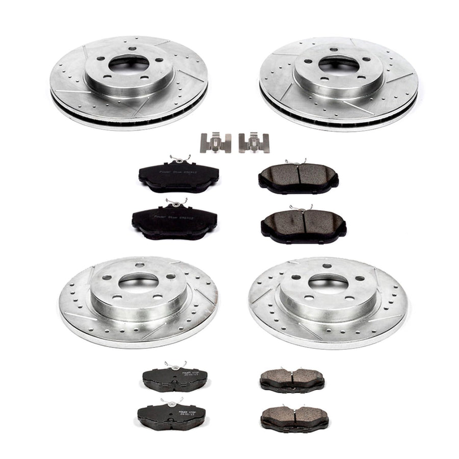 Power Stop K1328 Z23 Carbon Fiber Brake Pads with Front and Rear Drilled & Slotted Brake Rotors Kit