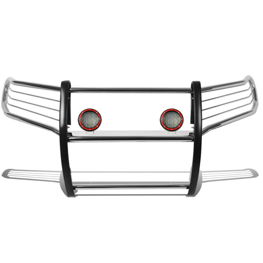Grille Brush Black Horse Bumper Guard Modular Stainless Steel Come with Pair of 5.3" Dia.LED Lights with Red Trim Rings Compatible with 2011-2021 Jeep Grand Cherokee-17A080202MSS-PLFR