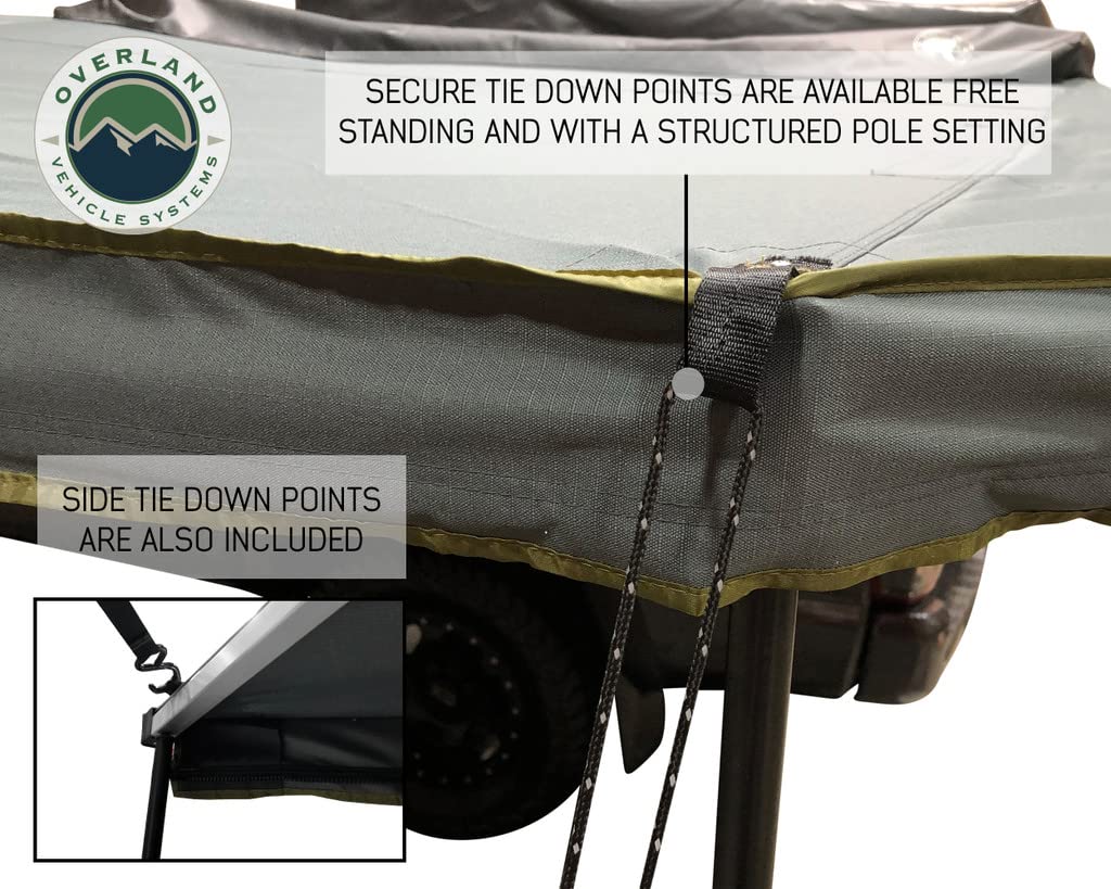 Overland Vehicle Systems Nomadic HD Awning 270 Driver Side - Dark Gray Cover with 1000G PVC Black Travel Cover Universal Fitment - Mounting Brackets Included
