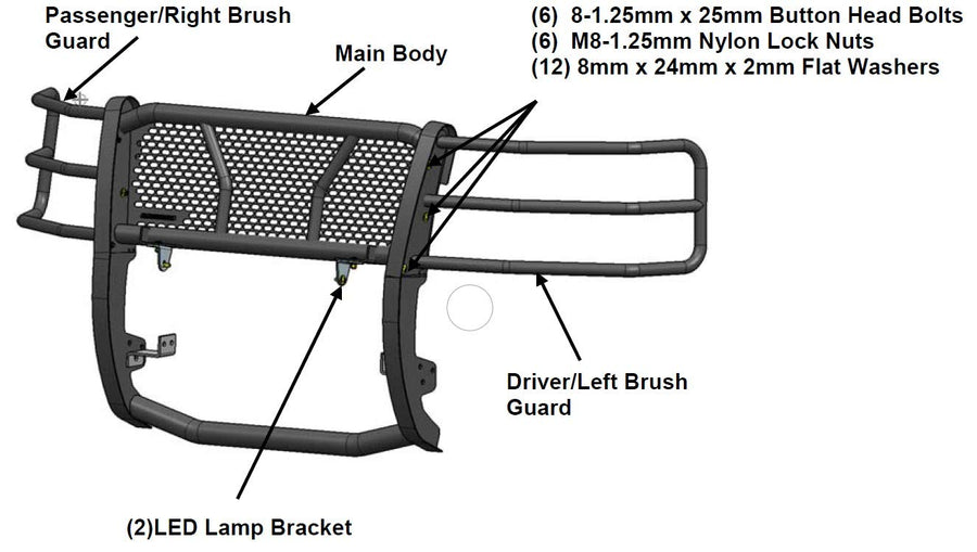 Heavy Duty Black Horse RUGGED Grille Brush Bumper Guard Modular Black Come with 20" Double Row LED Light Compatible with 2007-2013 Chevrolet Silverado 1500-RU-CHSI07-B-KIT