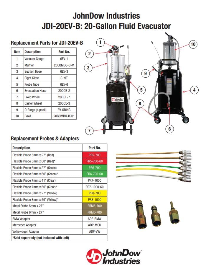20-Gallon JohnDow JDI-20EV-B Steel Fluid Evacuator W/Bowl