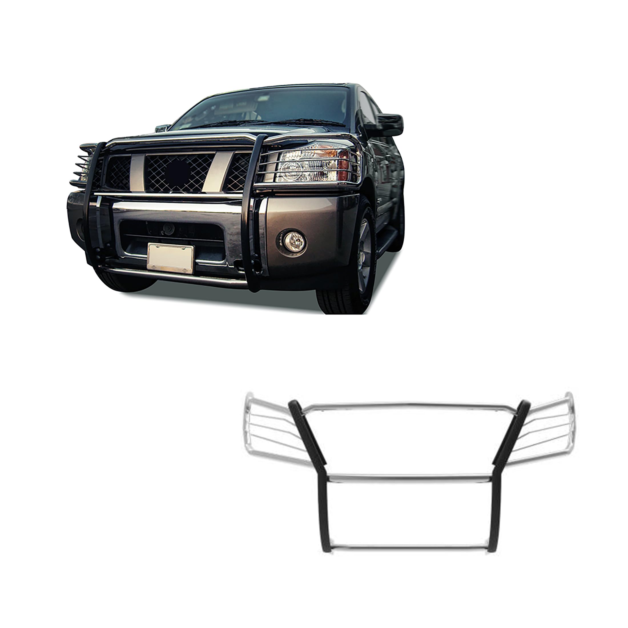 Bumper Guard Black Horse Grille brush Modular Stainless Steel Compatible with 2005-2015 Nissan Armada|2004-2015 Nissan Titan Crew Cab|2004-2015 Nissan Titan King Cab-17NR26MSS