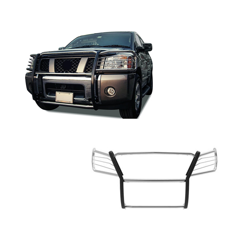 Bumper Guard Black Horse Grille brush Modular Stainless Steel Compatible with 2005-2015 Nissan Armada|2004-2015 Nissan Titan Crew Cab|2004-2015 Nissan Titan King Cab-17NR26MSS