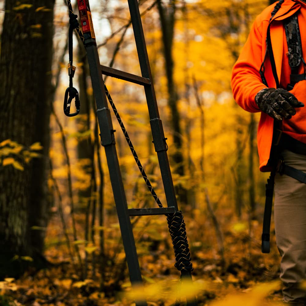 Rivers Edge 1-Man Jumbo Jack Ladder Stand, RE658, 17’1” Height, Wide Flip-Up TearTuff Mesh Seat, Jumbo Platform, Flip-Out Footrest, 2-Way Adjustable Shooting Rail