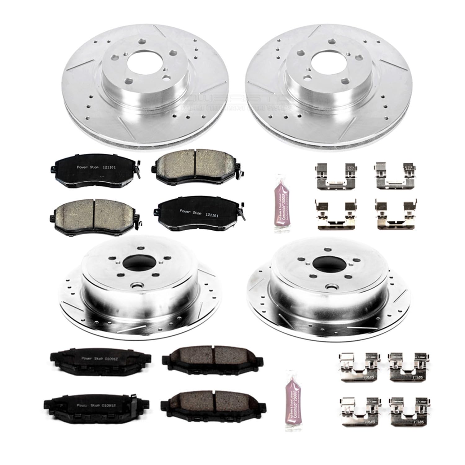 Power Stop K6112 Z23 Carbon Fiber Brake Pads Front and Rear with Drilled & Slotted Brake Rotors Kit For Subaru BRZ 2013-2016, Subaru Impreza 2011 [Model Specific]