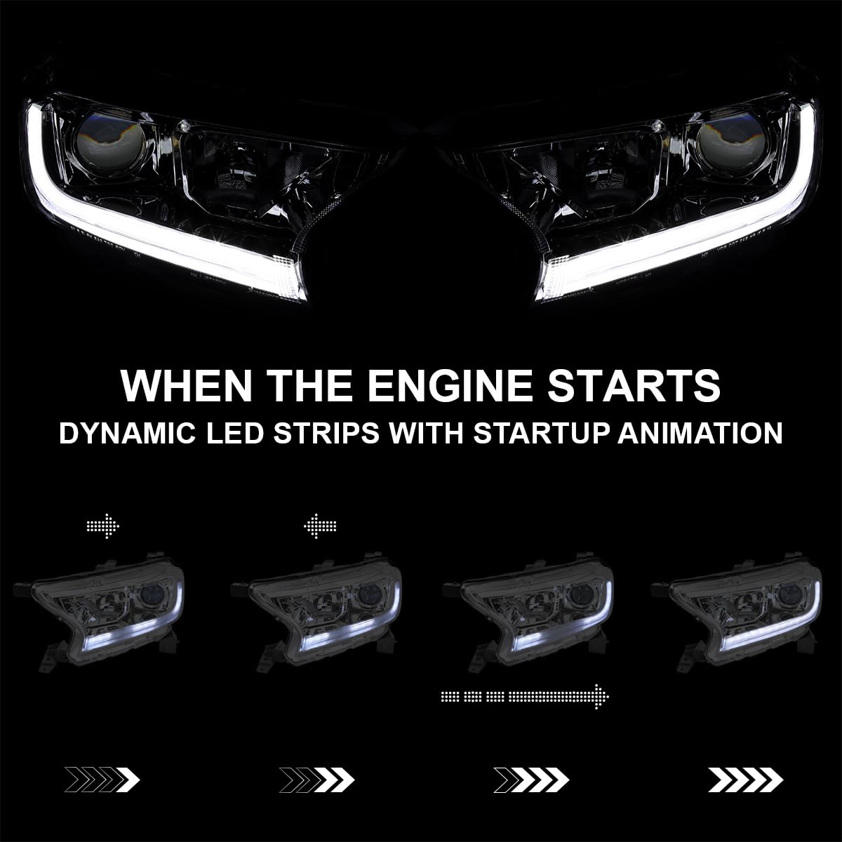 Chrome Sequential Projector Headlights SPEC-D TUNING Compatible with 2019-2022 Ford Ranger XL/XLT, Left + Right Pair Headlamps Assembly