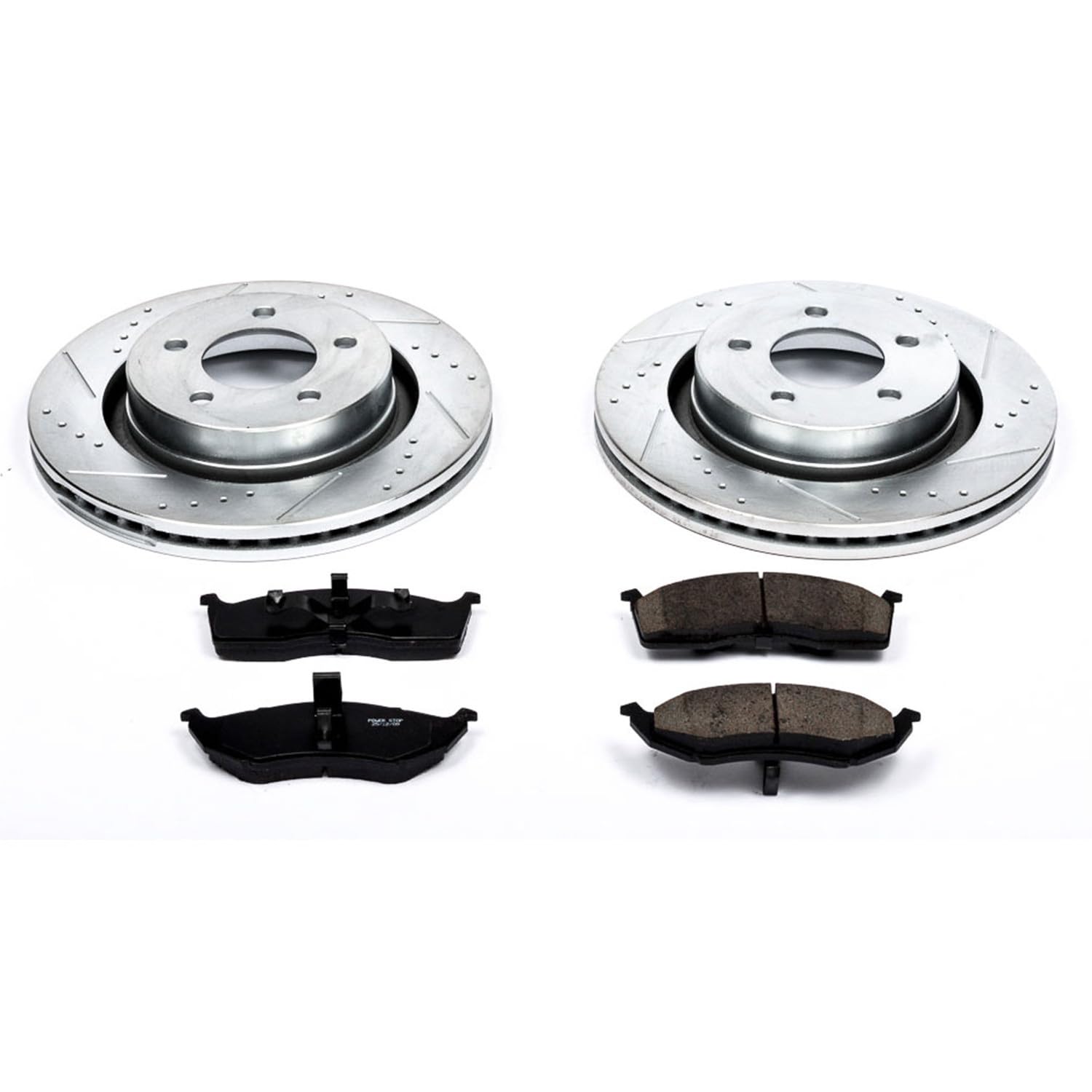 Power Stop K1700 Front Brake Pads Z23 Carbon Fiber with Drilled & Slotted Brake Rotors Kit For Chrysler 300M 1999-2002, Chrysler LHS 2001 [Model Specific]