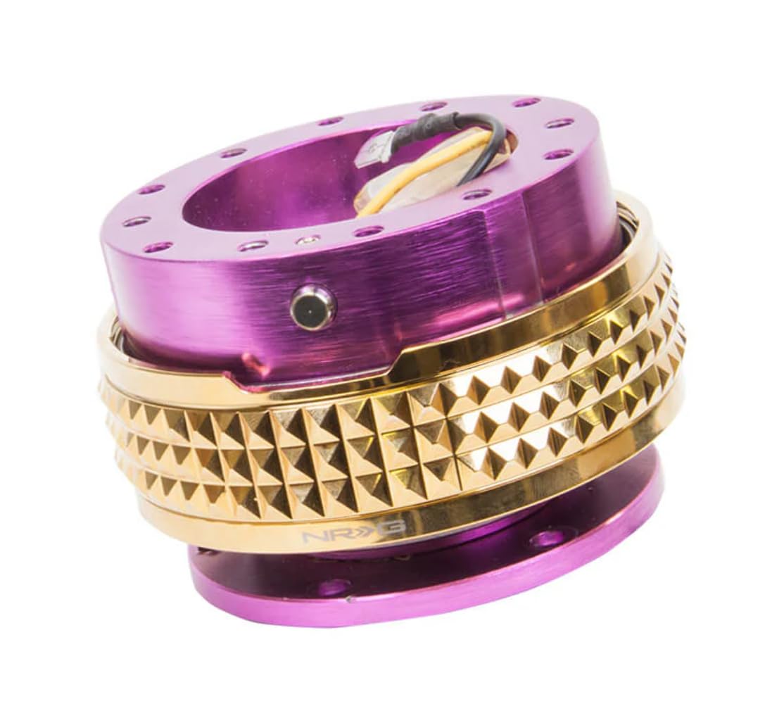 NRG Innovations Gen 2.1 NRG-SRK-210PP-CG Steering Wheel Quick Release Adapter Kit, 6x70 and 6x74mm Bolt Patterns, Purple Body/Chrome Gold Pyramid Ring