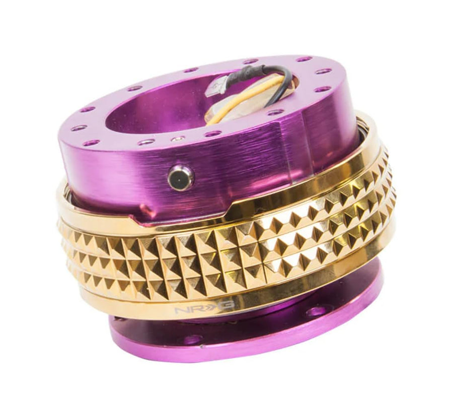 NRG Innovations Gen 2.1 NRG-SRK-210PP-CG Steering Wheel Quick Release Adapter Kit, 6x70 and 6x74mm Bolt Patterns, Purple Body/Chrome Gold Pyramid Ring