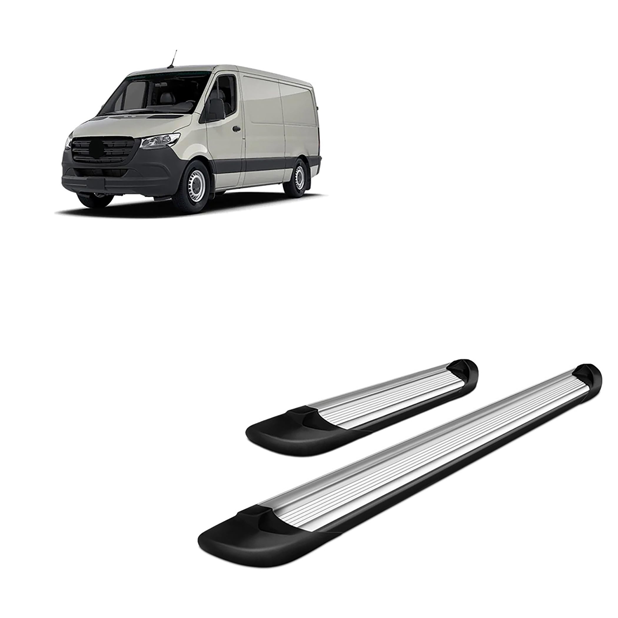 Transporter Running Boards Black Horse Silver Compatible with 07-09 Dodge Sprinter 2500/3500|07-16 Sprinter 2500/3500|19-23 Benz Sprinter 1500/4500|10-23 Benz Sprinter 2500/3500-TR-D23596S