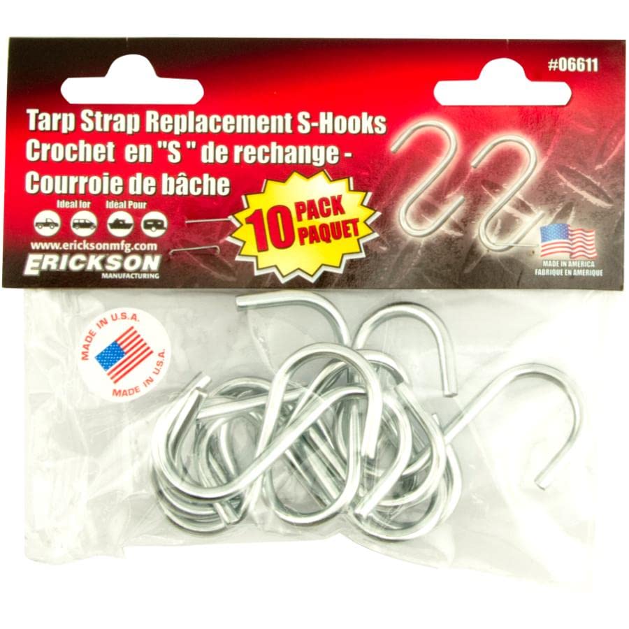 Tarp Strap Replacement S Hooks (6611) - Erickson Manufacturing, Qty 10