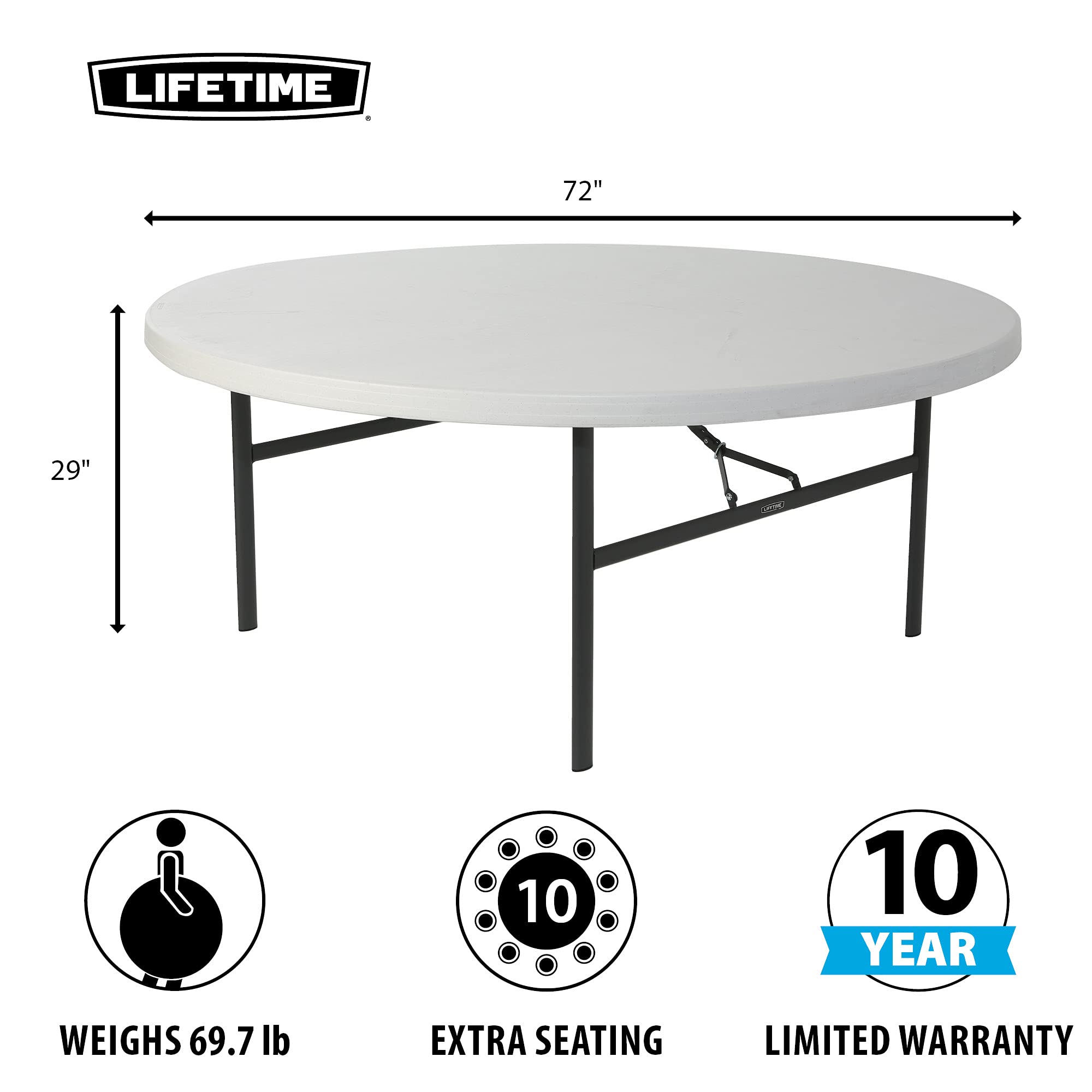Folding Round Table, Lifetime 22673, 6 Foot, White Granite