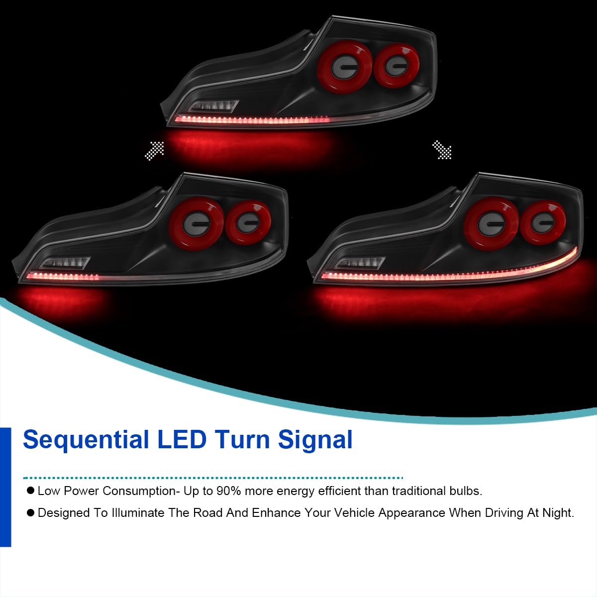Full LED Tail Lights SPEC-D TUNING w/Red Fiber Optic Halo Ring, Sequential Turn Signal, and Startup Animation Compatible with 2003-2007 Infiniti G35, Left + Right Pair Assembly
