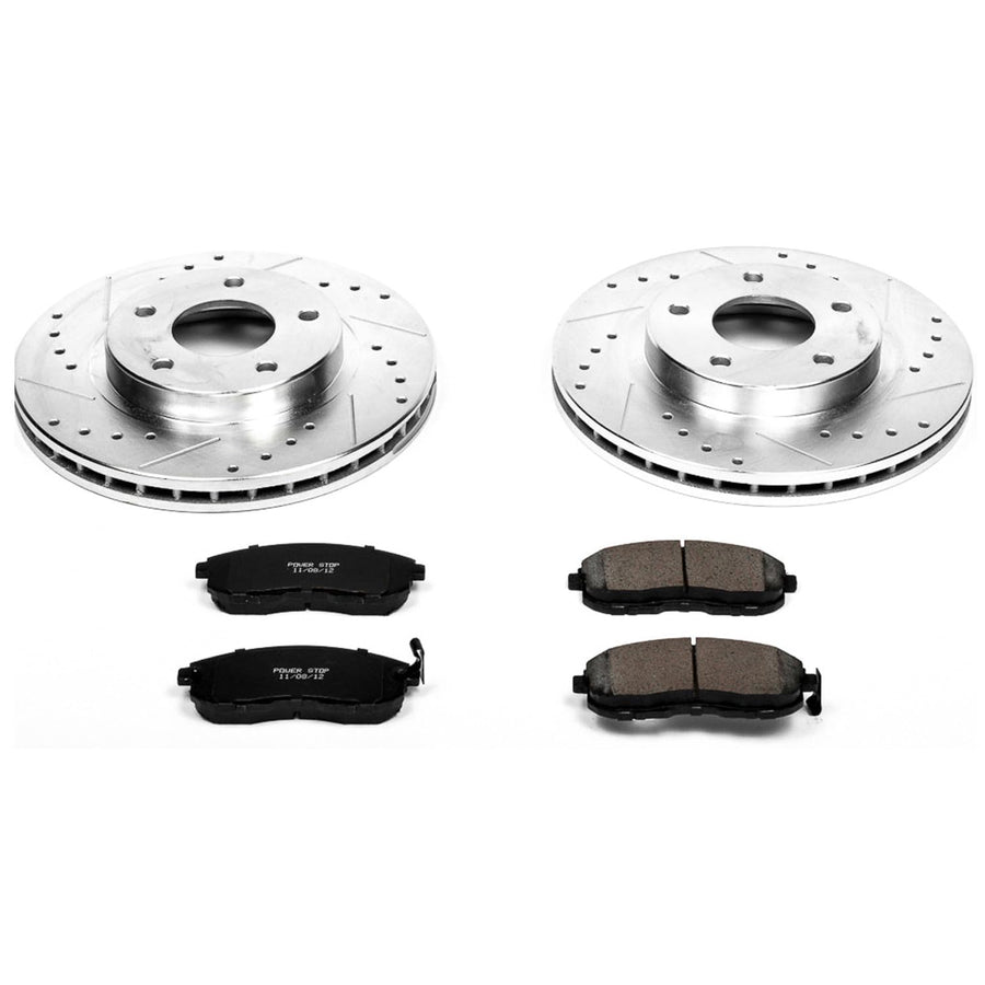 Power Stop K2280 Z23 Carbon Fiber Brake Pads with Drilled & Slotted Brake Rotors Kit For INFINITI I30 2000-2001 [Vehicle Specific]