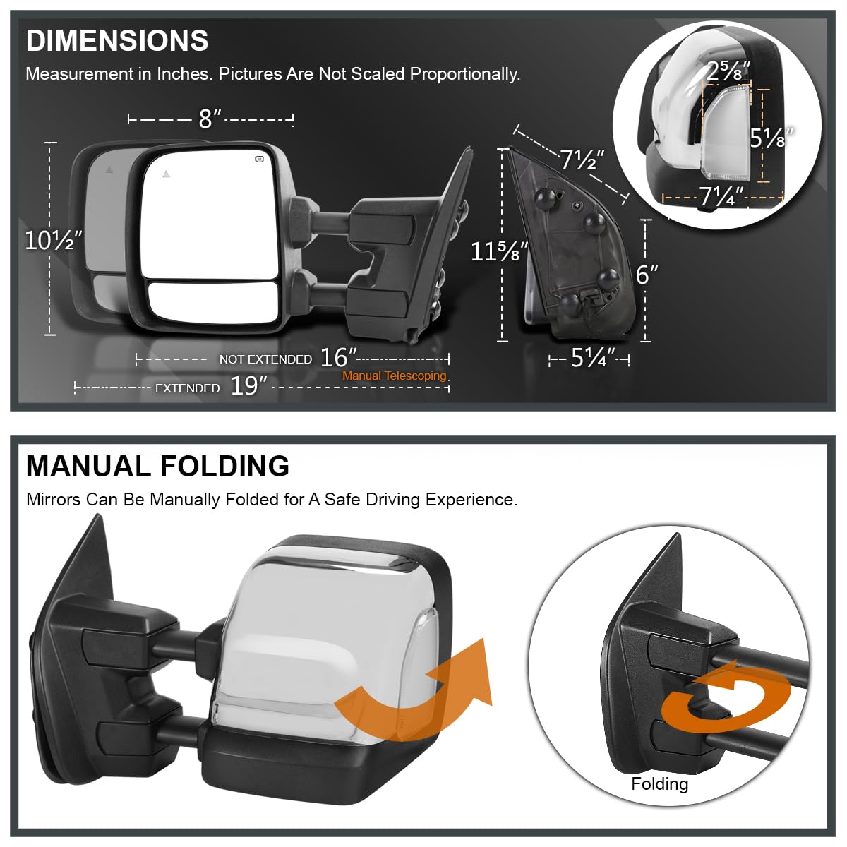 Spec-D Tuning Heated Chrome Power Towing Mirrors w/LED Signal, Blind Spot Sensor, Memory Function Compatible with 2016-2022 Nissan Titan, Left + Right Pair