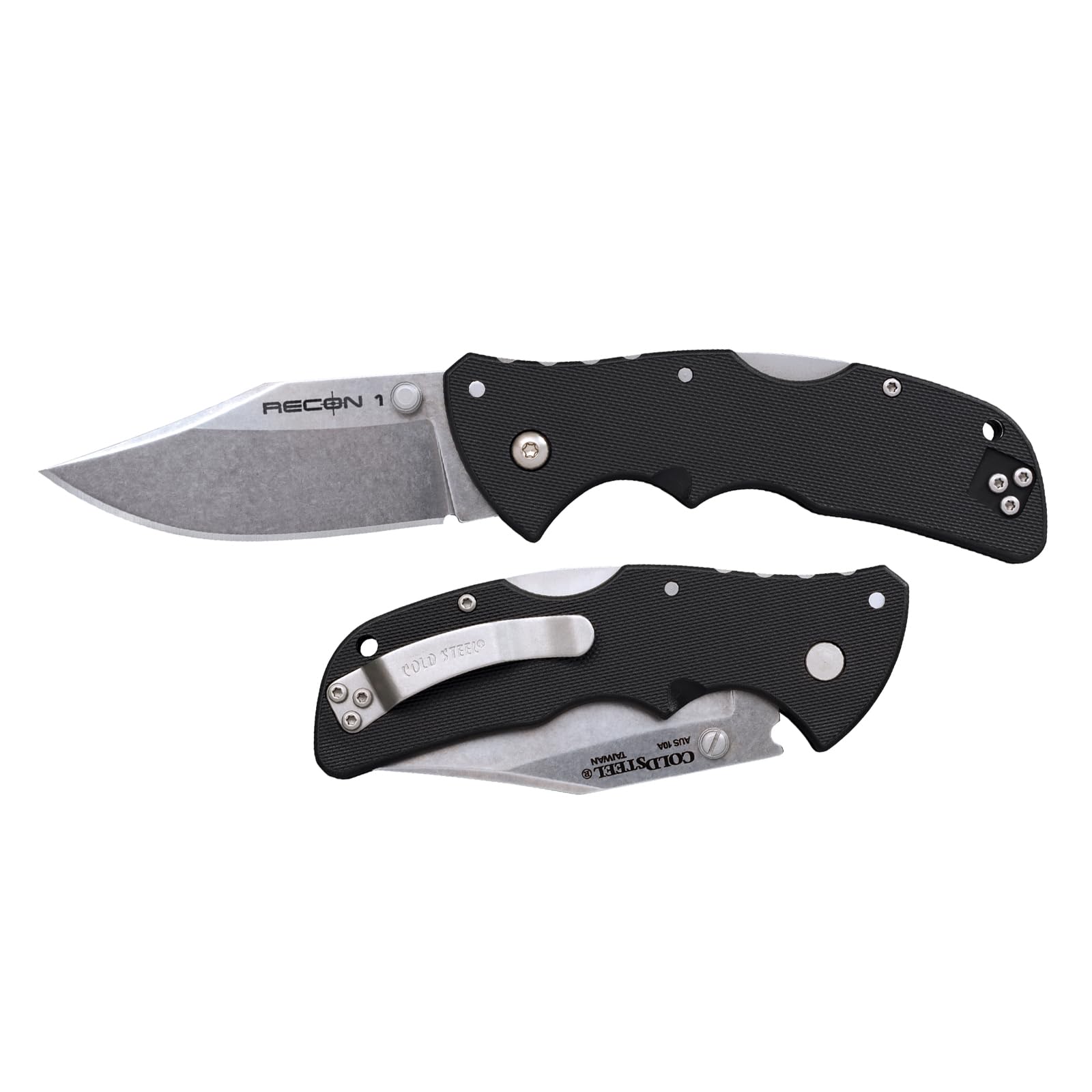 Mini Recon 1 COLD STEEL 3" AUS10A Clip Point Blade 4" GFN Handle Folding Knife w/Tri-Ad Lock, Ambidextrous Pocket/Belt Clip