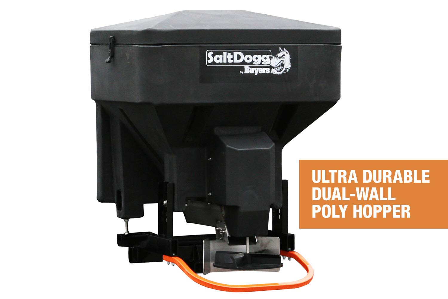 SaltDogg Buyers Products TGS03 Tailgate Salt Spreader, Made In The USA, 8 cu ft/600 lb Capacity, Horizontal Auger Feed, Commercial Salt Spreader For Truck Tailgate, Receiver Hitch Mount