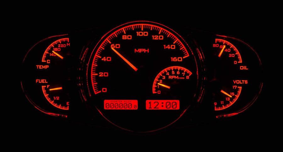 Dakota Digital VHX-1016-C-R Universal Elliptical Analog Dash Gauge Carbon Fiber Red