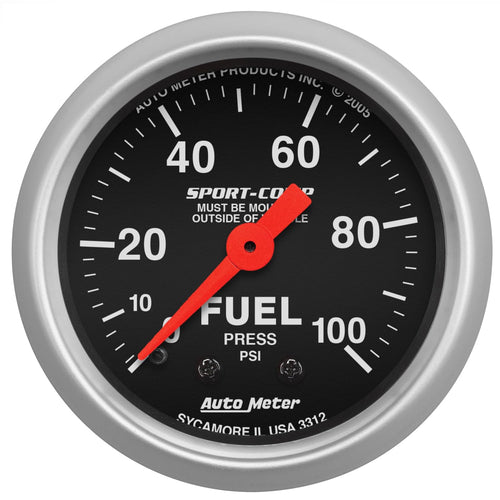 Auto Meter Sport-Comp 3312 Mechanical Fuel Pressure Gauge, 2-1/16" (52.4mm)