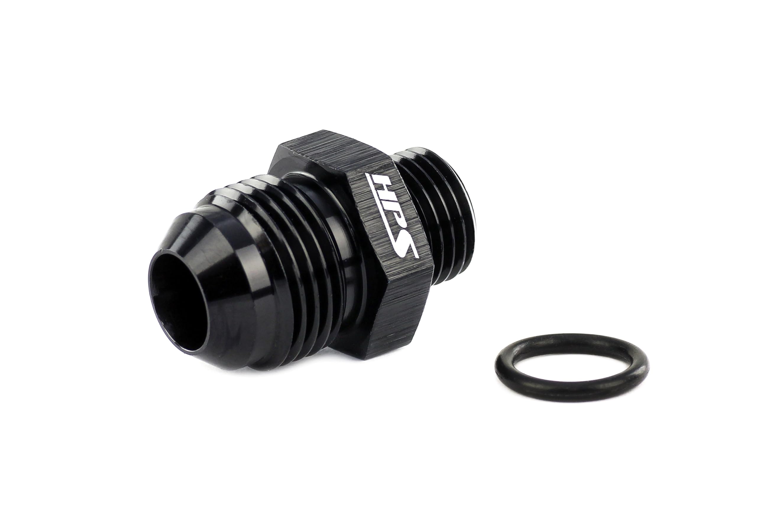 HPS AN Male To O-ring Boss (ORB) Port Thread AN920-06-05 Adapter Fitting, Aluminum, Size: AN-6 to 1/2-20 ORB, Angle: Straight, Black