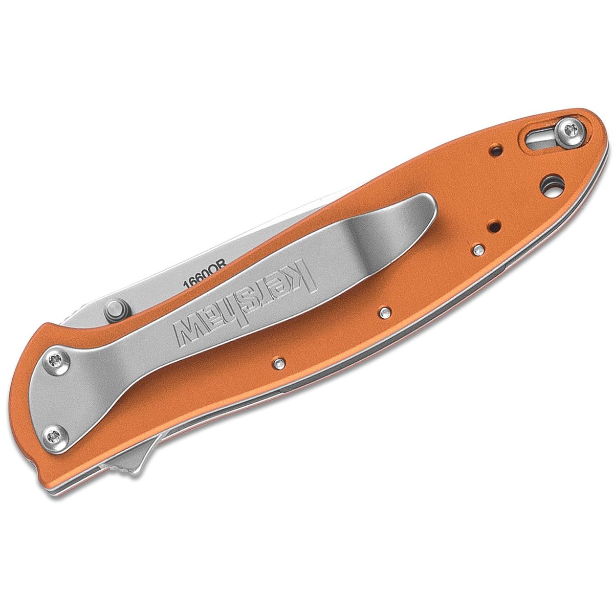 Orange Kershaw Leek Pocket Knife (1660OR), 3 Bead-Blasted High-Performance Sandvik 14C28N Steel Blade, Orange Anodized Aluminum Handle, SpeedSafe Assisted Opening, Liner and Tip Lock Slider; 2.4 OZ