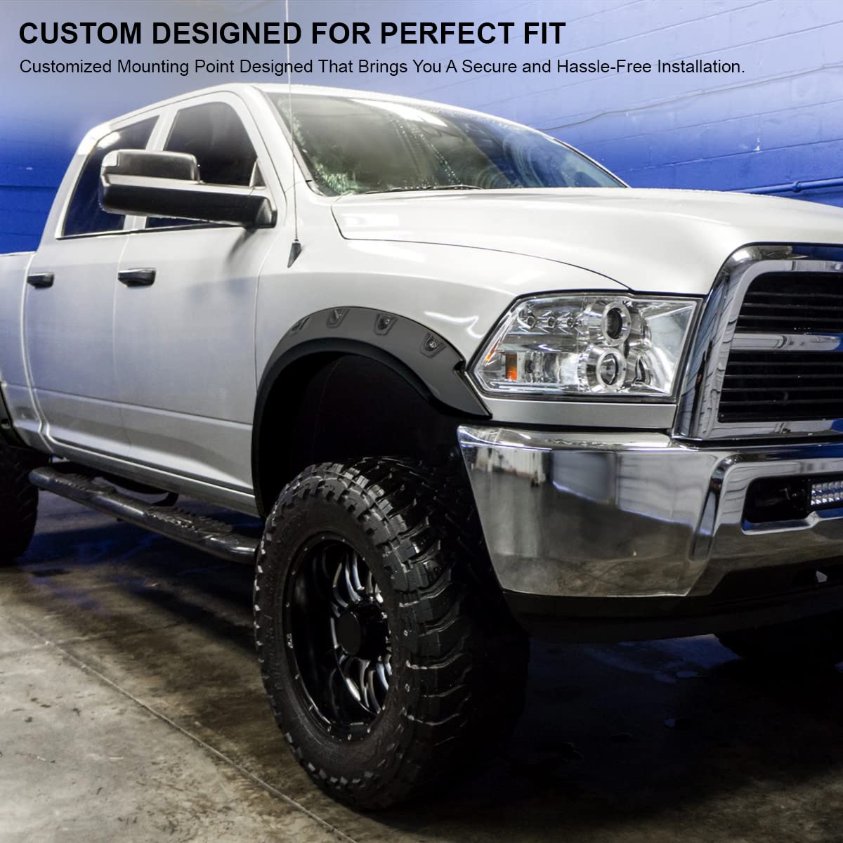 4PC Spec-D Tuning Front + Rear Smooth Rivet Bolt-On Pocket Style Fender Flares Compatible with 2010-2017 Dodge Ram 2500 3500
