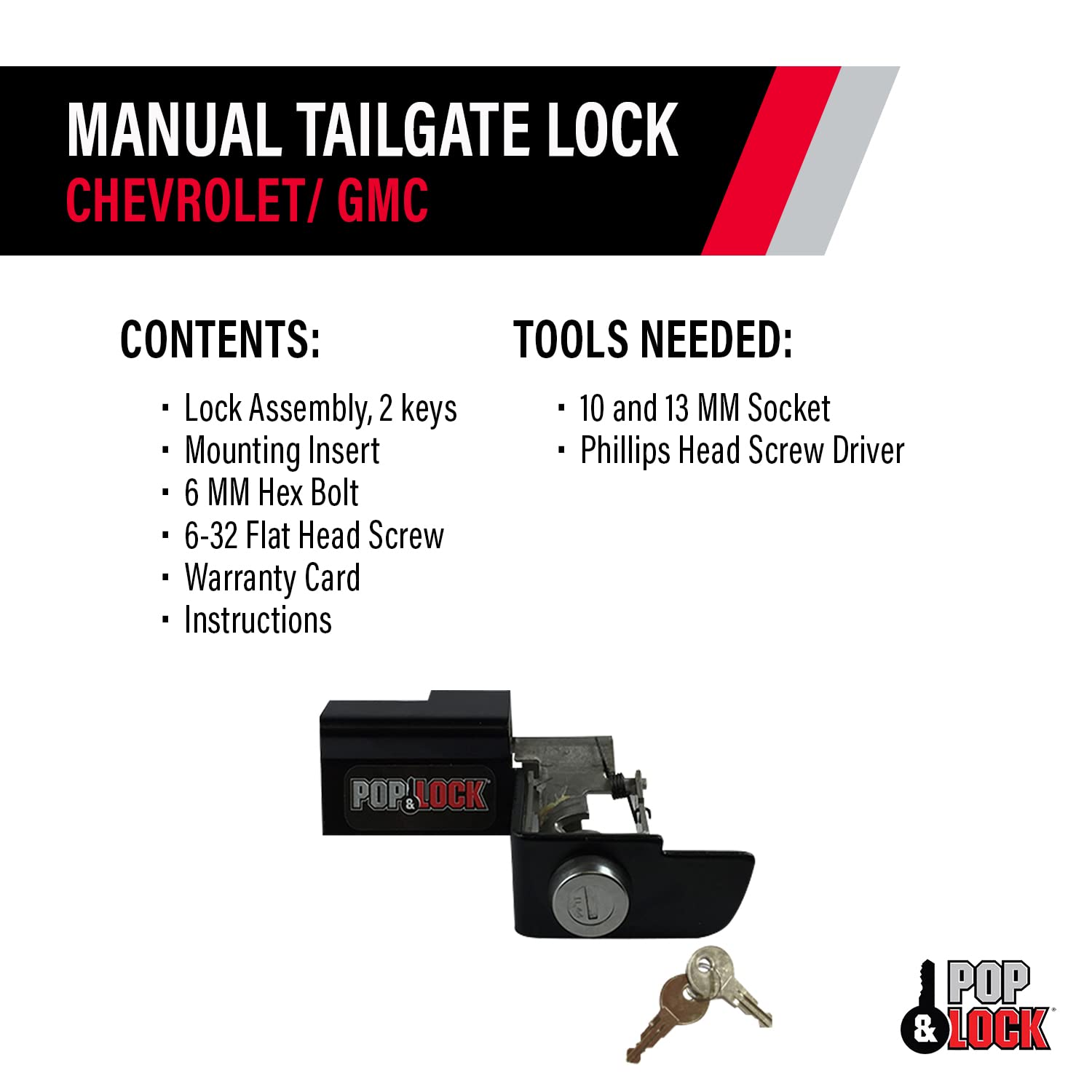 Manual Pop & Lock PL1300 Black Tailgate Lock for Chevy/GMC (New Body)