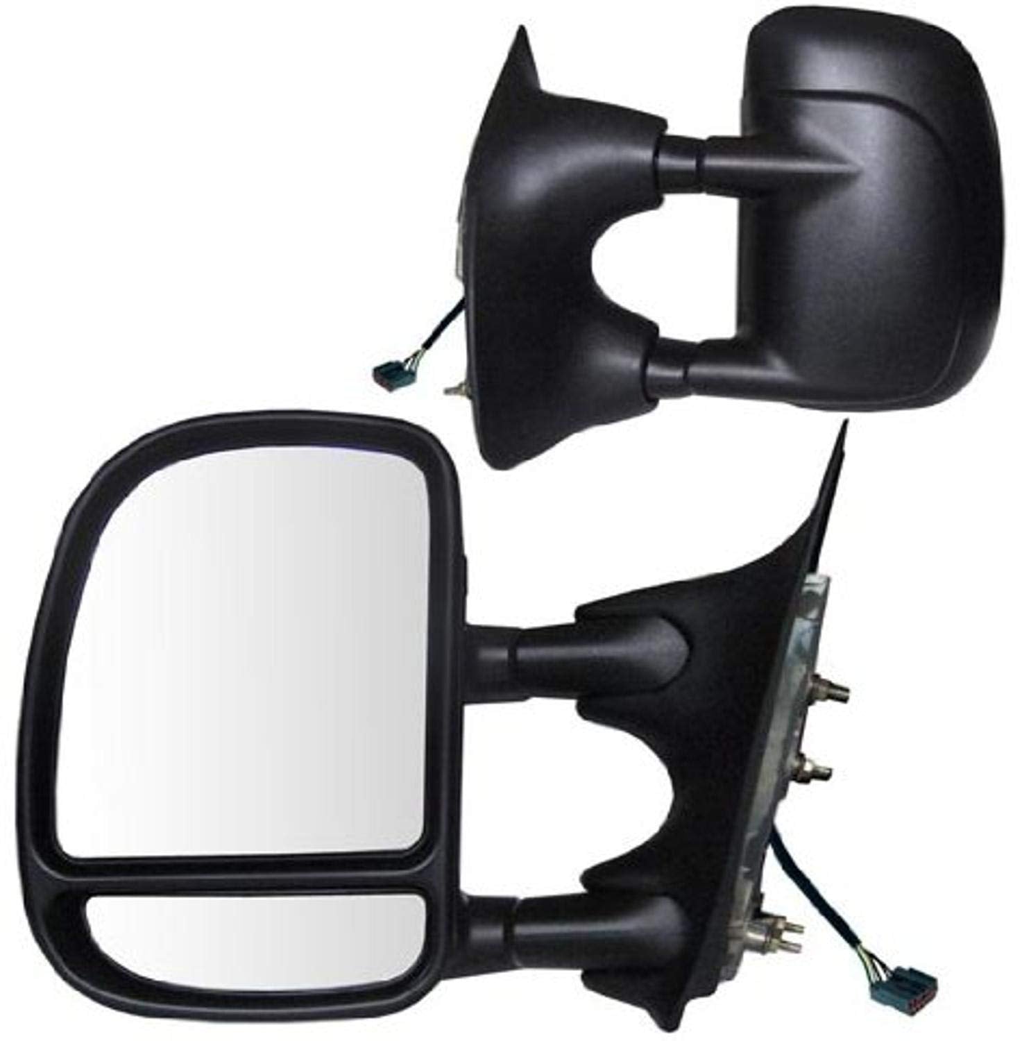 K Source Towing Mirror Extendable Pair for 2000-2005 E Series, 2001-2007 F Series, Textured Black, Power, Adjustable, Dual Lens, Convex & Flat Mirror, Foldaway