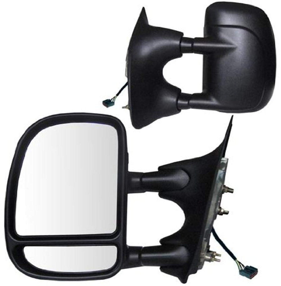 K Source Towing Mirror Extendable Pair for 2000-2005 E Series, 2001-2007 F Series, Textured Black, Power, Adjustable, Dual Lens, Convex & Flat Mirror, Foldaway