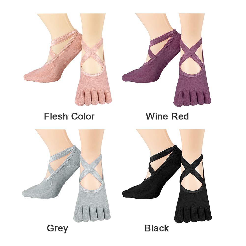 Yoga Socks GEZICHTA 1pair Women Girls with Grips Ballet Sports Fitness Elastic Pilates Non Slip Breathable Silicone Slip Indoor Dance Soft(Black)