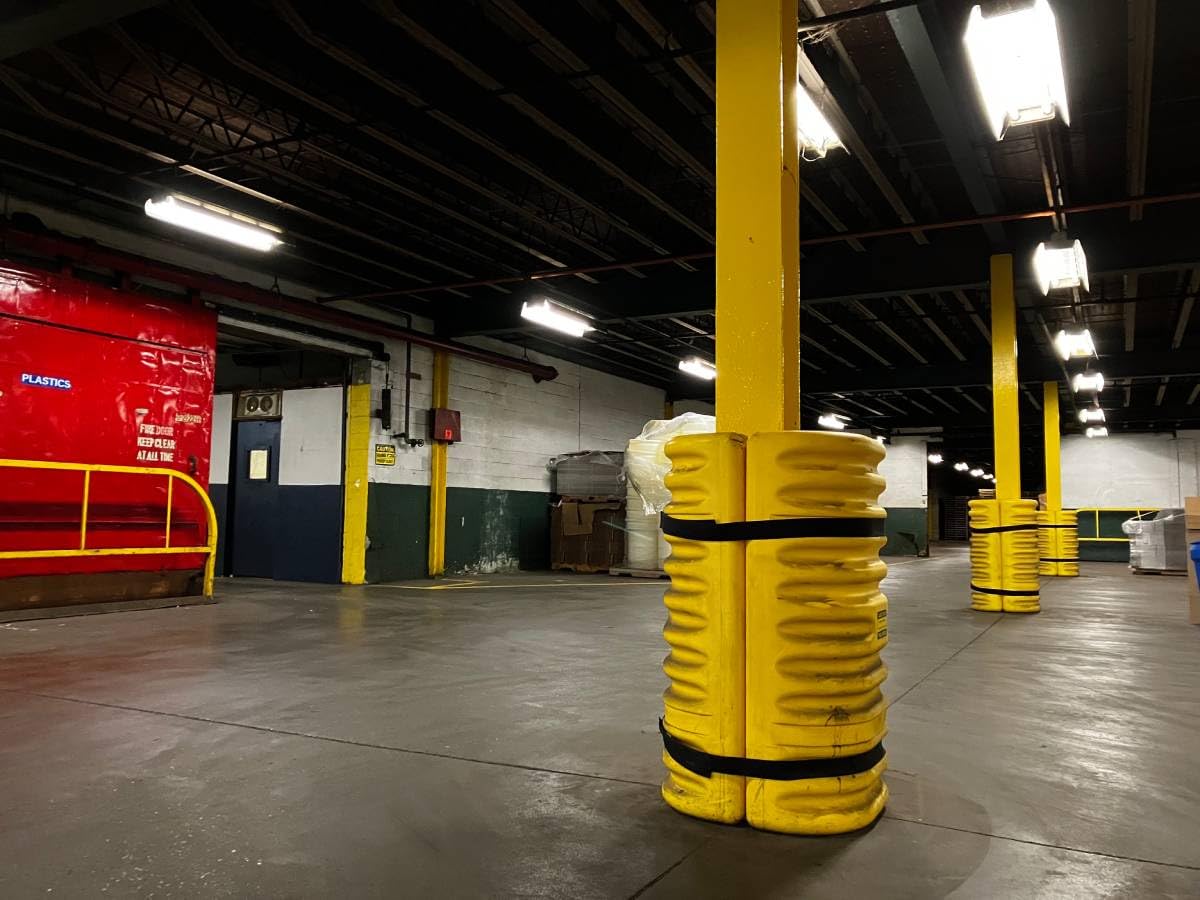 Plastic Eagle Column Protector for 12" Square Column with Interlocking Halves and Easy-Install Straps, 24" x 24" x 42", High-Density Polyethylene (HDPE), Made in The USA, Yellow, 1712