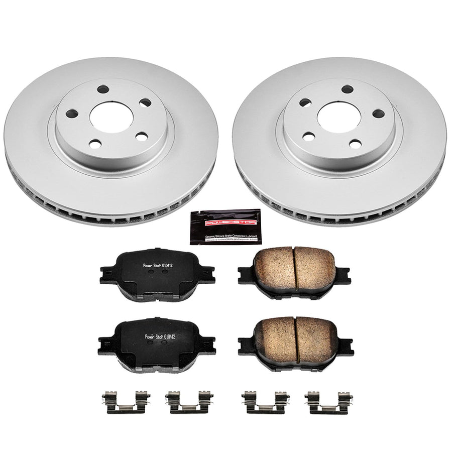 Power Stop CRK2313 Brake Rotor Coated & Ceramic Brake Pads- front For Scion tC 2005-2010, Toyota Celica 2000-2005 [Model Specific]