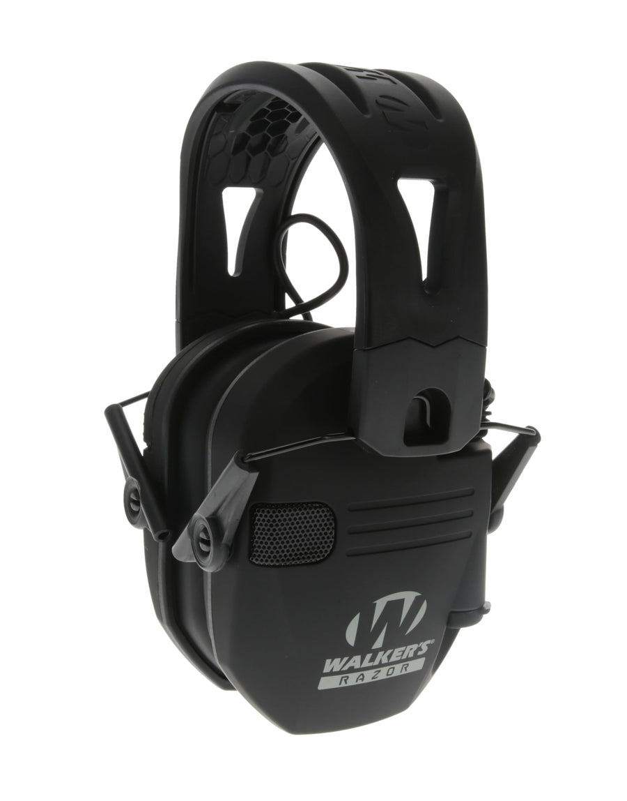 Walker's Tacti-Grip Razor Earmuffs- Black, High Performance Silicone Composite Slip Free Headband- Natural Sound Clarity Full Dynamic Range 23 NRR