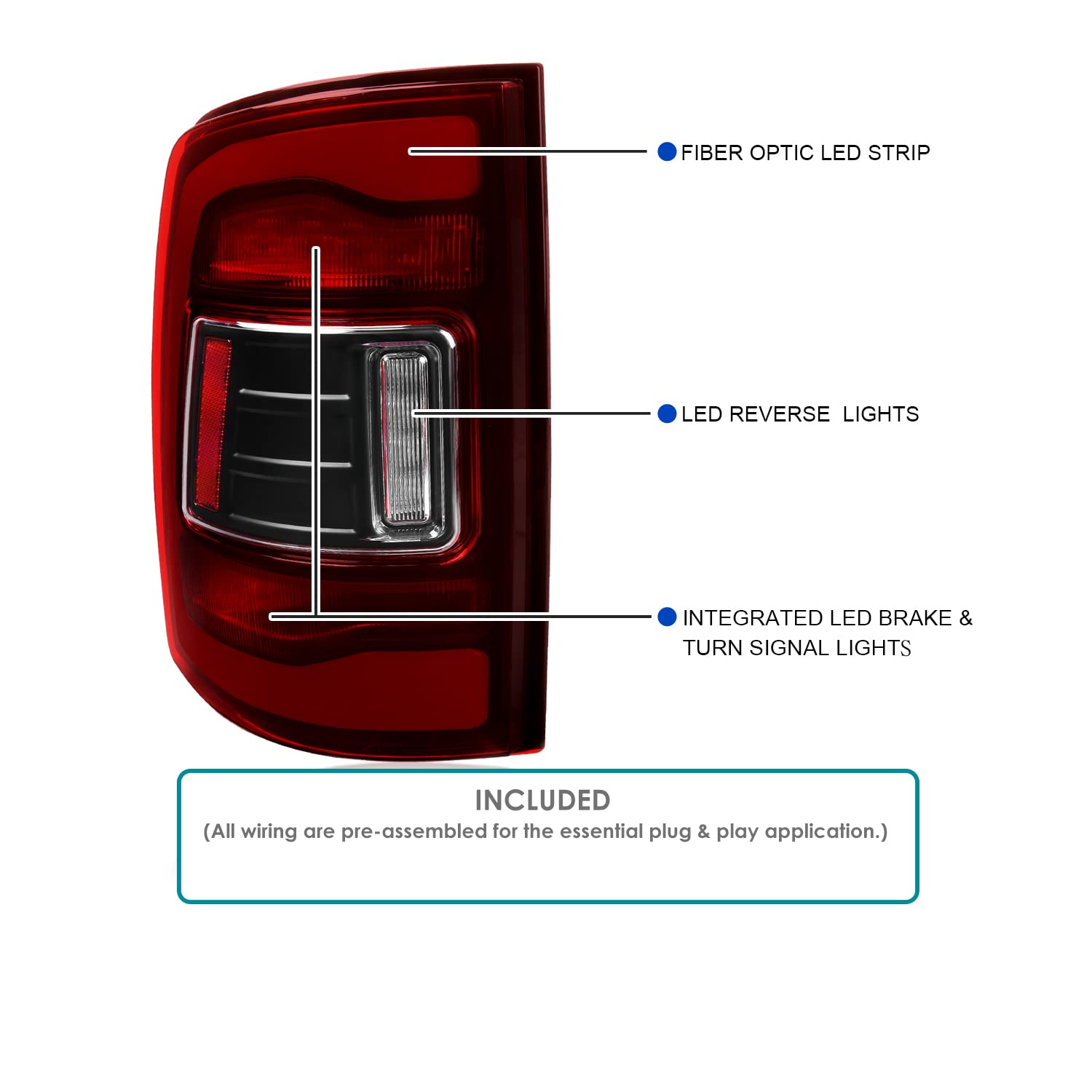 Red LED Tail Lights SPEC-D TUNING w/LED Light Bar Compatible with 2009-2018 Dodge Ram 1500 2500 3500, Left + Right Pair Assembly