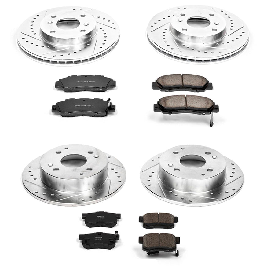 Power Stop K1238 Z23 Carbon Fiber Brake Pads Front and Rear with Drilled & Slotted Brake Rotors Kit For Acura CL 1998-1999 [Model Specific]