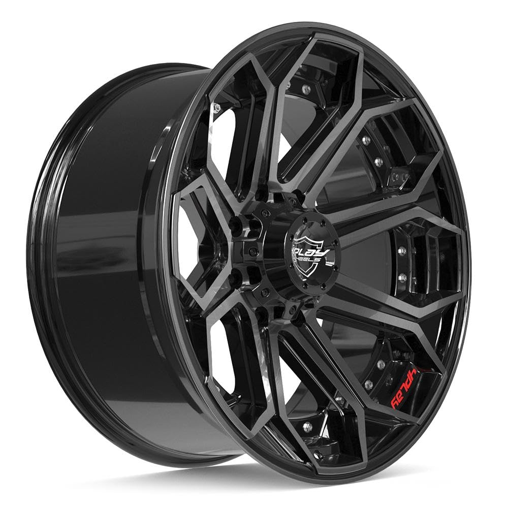 22 Inch 4PLAY Wheels Rim 4P80R Fits 8x180 22x10 Gloss Black Brushed with Tinted Clear (1)