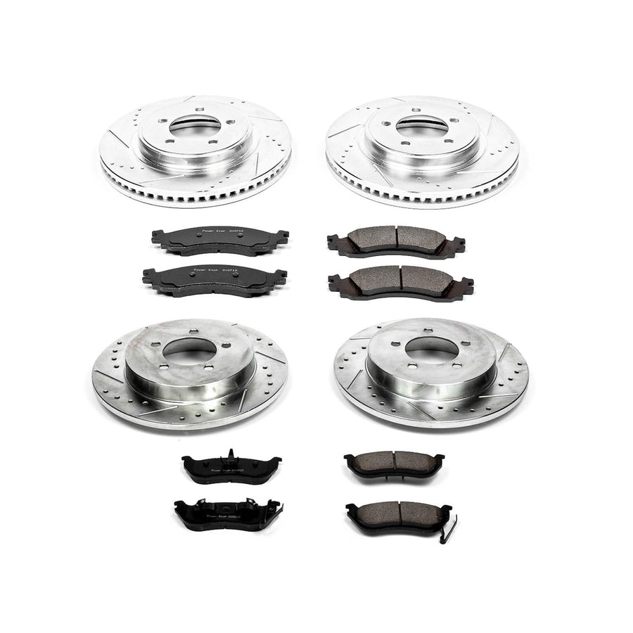 Power Stop K1443 Z23 Carbon Fiber Brake Pads Front and Rear with Drilled & Slotted Brake Rotors Kit For Ford Explorer, Ford Explorer Sport Trac, Mercury Mountaineer [Model Specific]