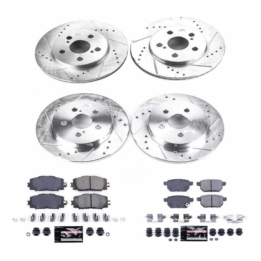 Power Stop K7924 Z23 Carbon Fiber Brake Pads Front and Rear with Drilled & Slotted Brake Rotors Kit For Toyota Prius AWD-e 2019-2022, Toyota Prius Prime 2017-2019 [Model Specific]