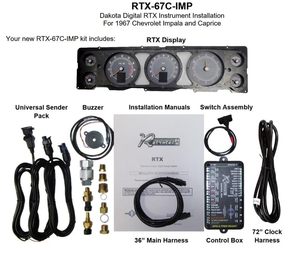 Dakota Digital RTX Gauge Instrument System RTX-67C-IMP-X Compatible with Chevy 1967 Caprice/Impala